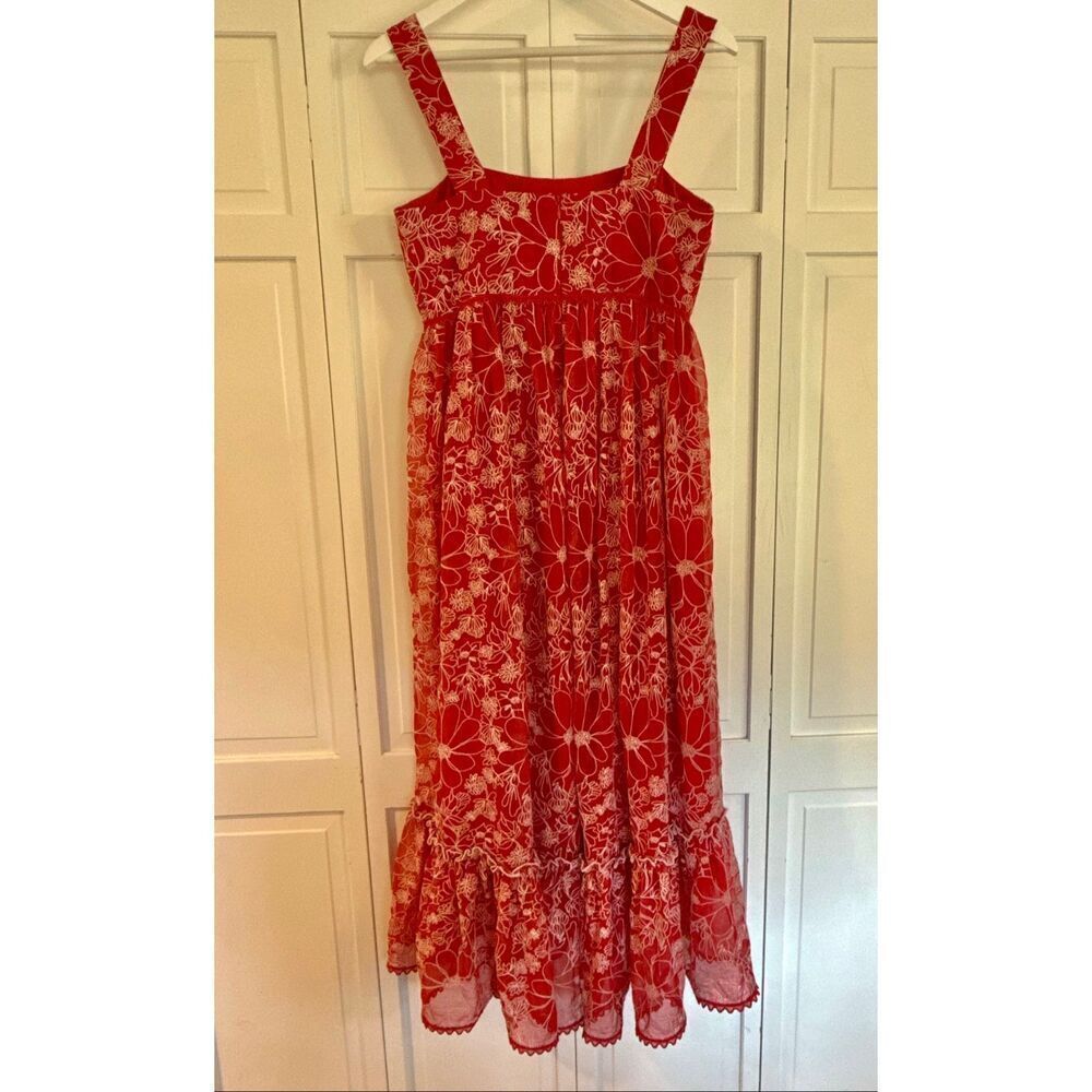 Anthropologie X Sachin and Babi red embroidered midi dress 6 - Picture 5 of 15
